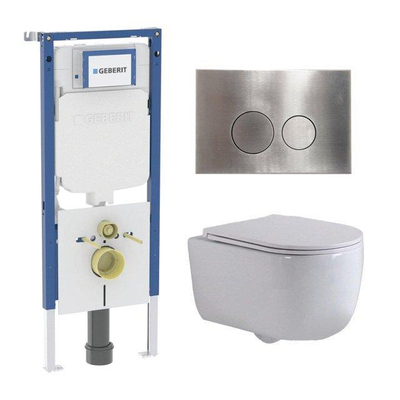 QeramiQ Dely Swirl Toiletset - 36.3x51.7cm - Geberit UP720 Duofix Sigma inbouwreservoir - slim zitting - steel bedieningsplaat - ronde knoppen - wit mat