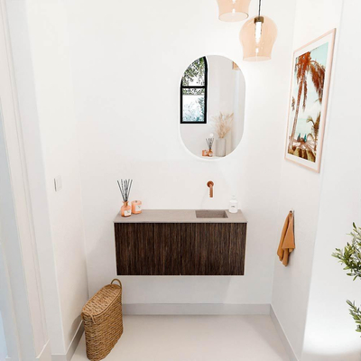 Mondiaz JOYA-DLUX 90cm toiletmeubel - kleur Walnut - Wastafel FAYE positie Rechts Zonder kraangat kleur Saba.