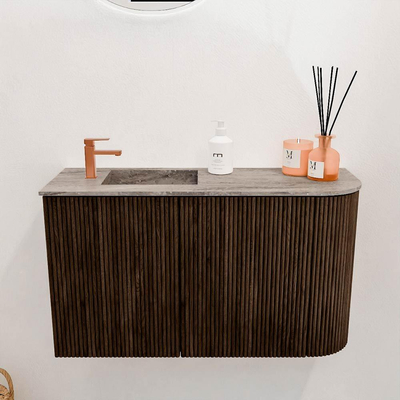 Mondiaz JOYA-DLUX 71.6cm toiletmeubel - ronding rechts kleur Walnut - Wastafel FAYE positie Links 1 kraangat kleur Oza.