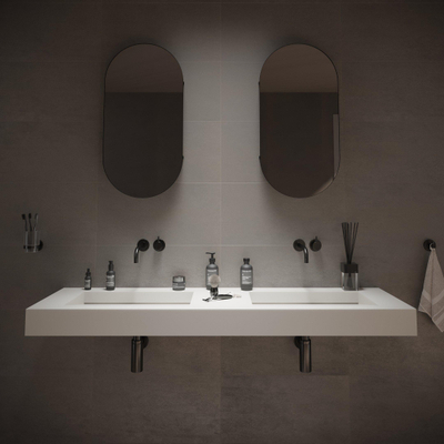 Ideavit Solidsquare Lavabo 150x46x10cm rectangulaire 0 trous de robinet 2 vasques Solid surface blanc