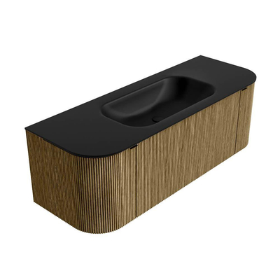 Ensemble de meuble de salle de bain Mondiaz KURVE - 130x46x40cm - 1 tiroir - 2 portes - lavabo en solid surface - milieu - sans trou de robinet - Dusk