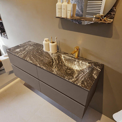 Mondiaz VICA-DLUX ensemble de meuble de salle de bain - 130cm - meuble sous-vasque fumée - 4 tiroirs - lavabo encastré nuage droite - 1 trou de robinet - version haute 60cm - lave