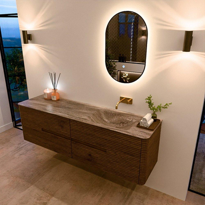 Mondiaz CIRO-DLUX Ensemble de meubles de salle de bains - 170x45x50cm - lavabo solid surface Oza - 1 vasque à droite - sans trous de robinet - 4 tiroirs - Dusk