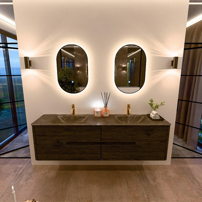 Mondiaz CIRO-DLUX Badkamermeubelset - 180x45x50cm - Solid surface wastafel Lava - 2 wasbak Dubbel - 2 kraangaten - 4 lades - Shadow