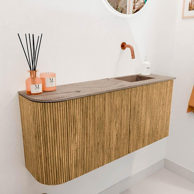 Mondiaz JOYA-DLUX 91.6cm toiletmeubel - ronding links kleur Oak - Wastafel FAYE positie Rechts Zonder kraangat kleur Arena.
