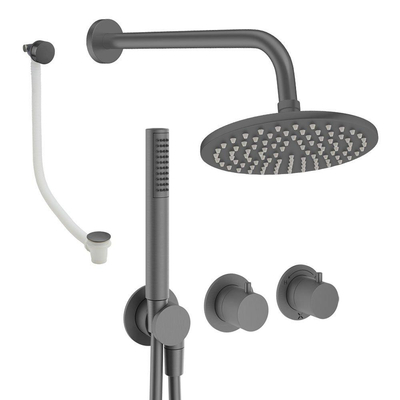 Crosswater MODULE Regendoucheset inbouw - 2 hendels - badafvoer - 20cm douchekop - handdouche - wandarm - slate gunmetal (antraciet)