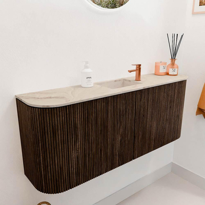Mondiaz JOYA-DLUX 103.2cm toiletmeubel - ronding links en rechts kleur Walnut - Wastafel FAYE positie Midden 1 kraangat kleur Frappe.