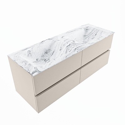 Mondiaz VICA-DLUX ensemble de meuble de salle de bain - 130cm - meuble sous-vasque lin - 4 tiroirs - lavabo encastrée nuage double - 2 trous de robinet - version haute de 60cm - glace