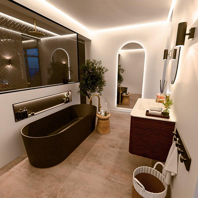 Mondiaz CIRO-DLUX Ensemble de meubles de salle de bains - 100x45x50cm - Plan-vasque solid surface Opalo - 1 vasque au milieu - 1 trou de robinet - 2 tiroirs - Ruby