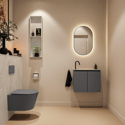 MONDIAZ TURE-DLUX meuble de toilettes 60cm Dark Grey. EDEN lavabo Opalo position gauche. Avec 1 trou de robinet.