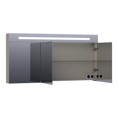 BRAUER Promise Deluxe Armoire de toilette 139x70x15cm éclairage intégré rectangulaire 3 portes pivotantes MDF Taupe mat