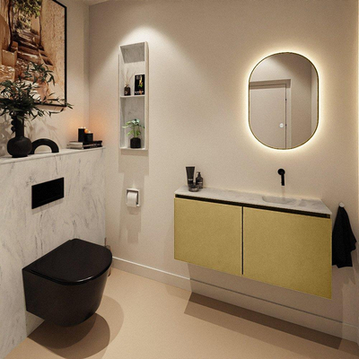 MONDIAZ TURE-DLUX Meuble toilette - 100cm - Oro - EDEN - vasque Opalo - position droite - sans trou de robinet