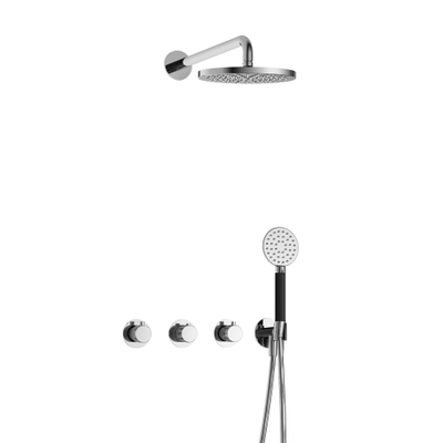 Hotbath Cobber X IBSX70 Ensemble de douche de tête encastré - douche de tête 20cm - bras mural 38,5cm - douchette ronde 3 jets - Chrome