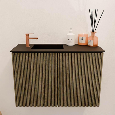Mondiaz JOYA 60cm toiletmeubel - kleur Dusk - Wastafel FAYE positie Links 1 kraangat kleur Urban.