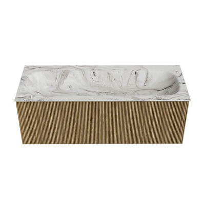 Mondiaz KURVE-DLUX Ensemble meuble de salle de bains - 120x46x40cm - 1 tiroir - lavabo solid surface - central - 2 trous de robinet - Dusk