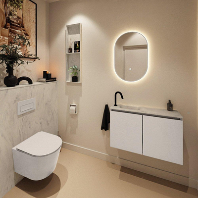 MONDIAZ TURE-DLUX Meuble toilette - 80cm - Linen - EDEN - vasque Opalo - position gauche - 1 trou de robinet