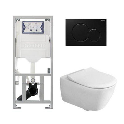 Villeroy & Boch Subway 2.0 inbouwset - met diepspoel wandcloset slimseat zitting afdekplaat - zwart (wit)