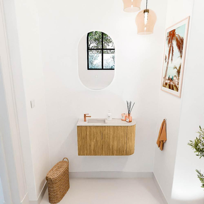 Mondiaz JOYA-DLUX 71.6cm toiletmeubel - ronding rechts kleur Oak - Wastafel FAYE positie Links 1 kraangat kleur Nata.