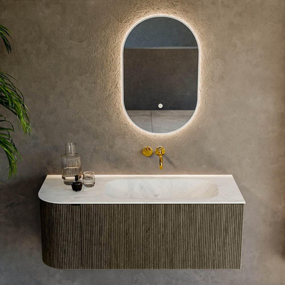 Mondiaz KURVE-DLUX Ensemble de meuble de salle de bains - 115x46x40cm - 1 tiroir - 1 porte - lavabo solid surface - droit - sans trou de robinet - Shadow