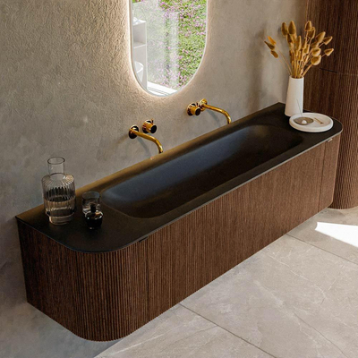 MONDIAZ KURVE 170cm badmeubel met module 25 Len R kleur Walnut met 1 lade en 2 deuren. Wastafel BIG LARGE midden zonder kraangat Urban.