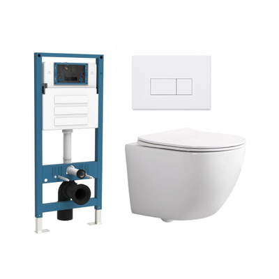QeramiQ Dely Swirl Compact Ensemble WC - réservoir encastré QeramiQ flush - abattant slim - plaque de commande en plastique blanc brillant - boutons rectangulaires - blanc brillant
