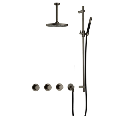 Hotbath Cobber IBS70 Regendoucheset - inbouw - 15cm plafondarm - 20cm ronde hoofddouche - staafhanddouche - glijstang - mat/glans verouderd ijzer (zwart)