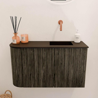 Mondiaz JOYA Meuble de salle de bains 71,6cm - arrondi gauche couleur Shadow - Vasque FAYE position droite Sans trou de robinet couleur Urban