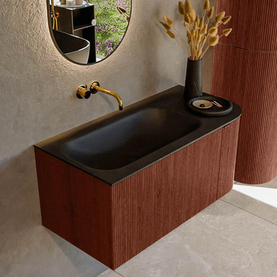 Ensemble de meuble de salle de bain Mondiaz KURVE - 95x46x40cm - 1 tiroir - 1 porte - lavabo en solid surface - gauche - sans trou de robinet - Ruby