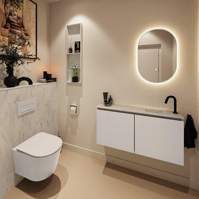 MONDIAZ TURE-DLUX Meuble toilette - 100cm - Linen - EDEN - vasque Opalo - position droite - 1 trou de robinet