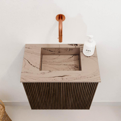 Mondiaz JOYA-DLUX 40cm toiletmeubel - kleur Walnut - Wastafel FAYE positie Midden Zonder kraangat kleur Arena.