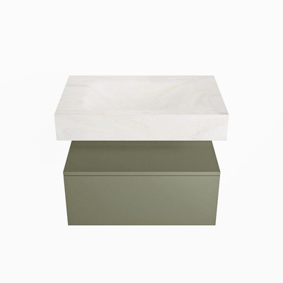 Mondiaz ALAN-DLUX Ensemble de meuble - 70cm - meuble Army mat - 1 tiroir - Lavabo Cloud Ostra suspendu - vasque Centre - 1 trou de robinet