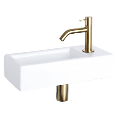 Differnz Hura pack lave-mains – 38,5 x 18,5 x 9 cm – céramique blanche – robinet courbé doré mat