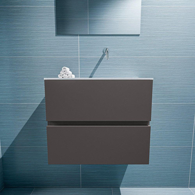 MONDIAZ ADA Meuble WC - 60x30x50cm - 0 trous de robinet - 2 tiroirs - gris foncé mat - vasque à droite - Solid surface - Blanc