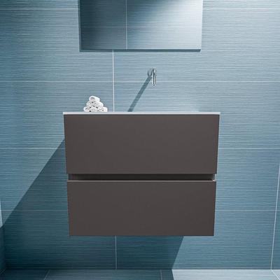 MONDIAZ ADA Toiletmeubel - 60x30x50cm - 0 kraangaten - 2 lades - dark grey mat - wasbak rechts - Solid surface - Wit