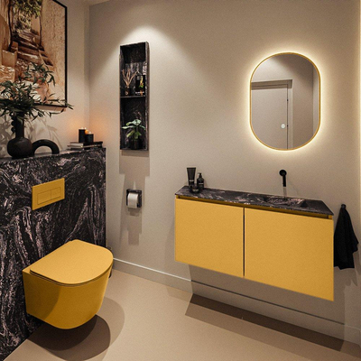 MONDIAZ TURE-DLUX Meuble toilette - 100cm - Ocher - EDEN - vasque Lava - position droite - sans trou de robinet