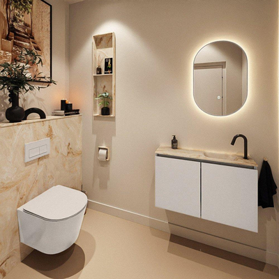 MONDIAZ TURE-DLUX Meuble toilette - 80cm - Linen - EDEN - vasque Frappe - position droite - 1 trou de robinet
