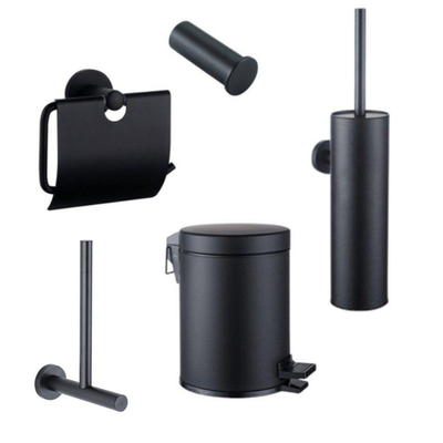 Fortifura Calvi Toiletset 5-delig - toiletrolhouder - reserverolhouder - toiletborstelhouder - handdoekhaak - pedaalemmer - mat zwart