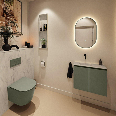 MONDIAZ TURE-DLUX Meuble toilette - 60cm - Army - EDEN - vasque Opalo - position gauche - sans trou de robinet