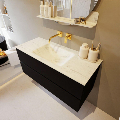 Mondiaz VICA-DLUX ensemble de meuble de salle de bain - 110cm - meuble sous-vasque urban - 2 tiroirs - lavabo encastré cloud milieu - sans trous de robinet - version haute de 60cm - opalo