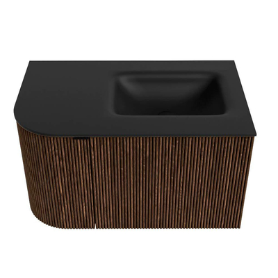 MONDIAZ KURVE Meuble de salle de bains 75 cm avec module 25 L couleur Walnut avec 1 tiroir et 1 porte. Lavabo GRUNNE droit 1 trou de robinet Urban.