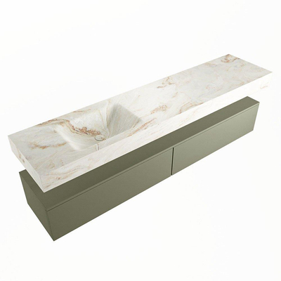 Mondiaz ALAN-DLUX Ensemble de meuble - 200cm - meuble Army mat - 2 tiroirs - Lavabo Cloud Frappe suspendu - vasque Gauche - 0 trous de robinet