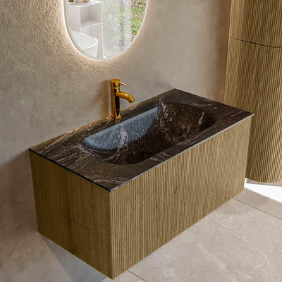 Mondiaz KURVE-DLUX Badkamermeubelset - 90x46x40cm - 1 lade - wastafel solid surface - midden - 1 kraangat - Dusk
