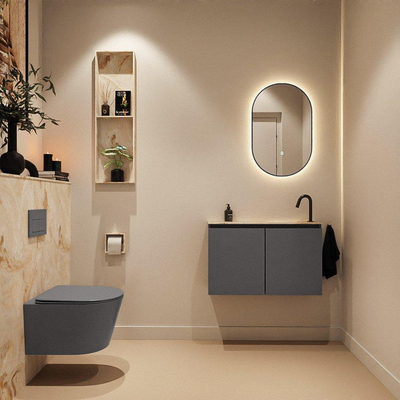 MONDIAZ TURE-DLUX Meuble toilette - 80cm - Dark Grey - EDEN - vasque Frappe - position droite - 1 trou de robinet