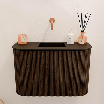 Mondiaz JOYA 63.2cm toiletmeubel - ronding links en rechts kleur Walnut - Wastafel FAYE positie Midden Zonder kraangat kleur Urban.
