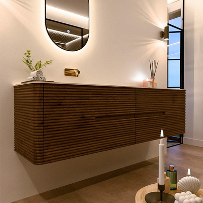 Mondiaz CIRO-DLUX Badkamermeubelset - 180x45x50cm - Solid surface wastafel Nata - 1 wasbak Links - zonder kraangaten - 4 lades - Dusk