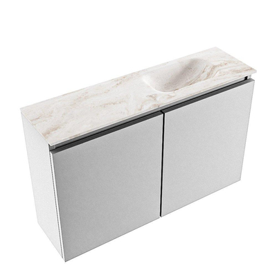 MONDIAZ TURE-DLUX Meuble WC 80 cm Plata. EDEN lavabo Frappe position droite. Sans trou de robinet.