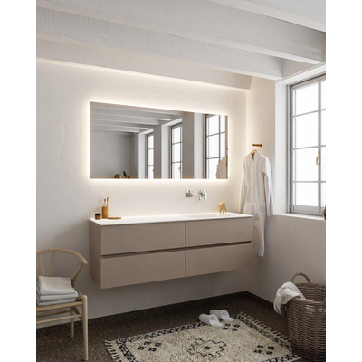 ENSEMBLE DE MEUBLE MONDIAZ VICA - 150 cm - 4 tiroirs - lavabo Cloud à droite - 0 trous de robinet - solid surface smoke