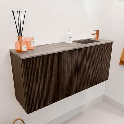 Mondiaz JOYA-DLUX 90cm meuble de salle de bains - couleur Walnut - Vasque FAYE position Droite 1 trou de robinet couleur Oza.