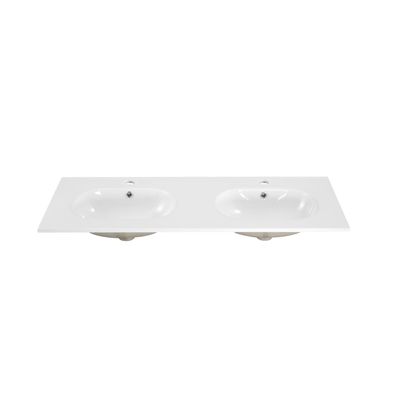 Saniclass Chaci Wastafel - 120x46x14cm - 2 kraangaten - keramiek - wit OUTLETSTORE