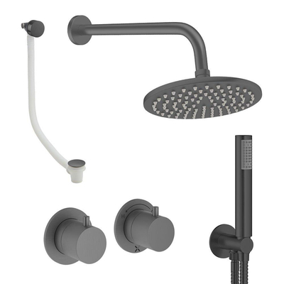 Crosswater MODULE Regendoucheset inbouw - 2 hendels - badafvoer - 20cm douchekop - handdouche - wandarm - slate gunmetal (antraciet)